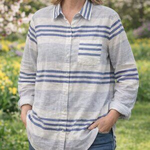 Westport Women’s Button-Up Shirt – Striped Cotton Lightweight Top Plus Size 1X